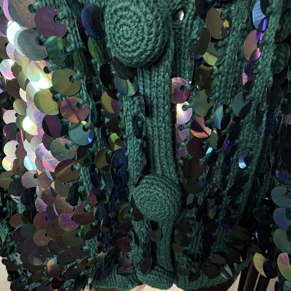 VTG 80s Christmas Party Sequins Festive Green Knit Cardigan Women’s M WICKED - Picture 5 of 12